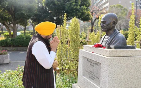 जापान दौरे की शुरुआत: सीएम भगवंत मान ने टोक्यो में महात्मा गांधी को दी श्रद्धांजलि