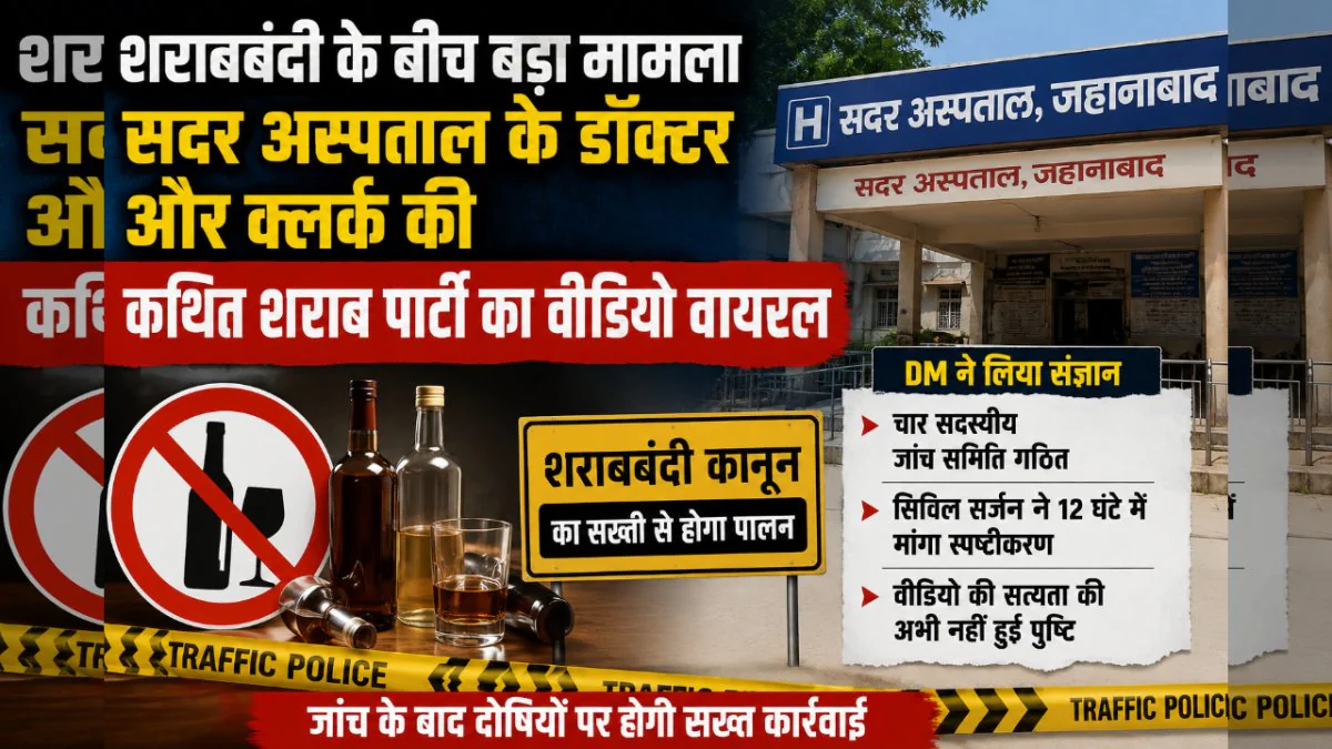 जहानाबाद में कथित शराब पार्टी का वीडियो वायरल, डॉक्टर-क्लर्क पर जांच; DM ने दिखाई सख्ती